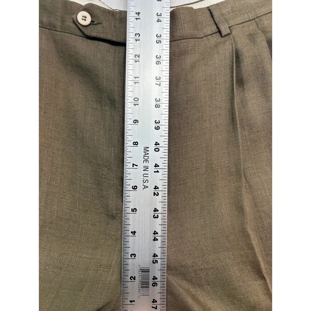 vtg 90s Brown Linen Pants 38x30 High Waisted Pleated Cuffed Relaxed Trousers